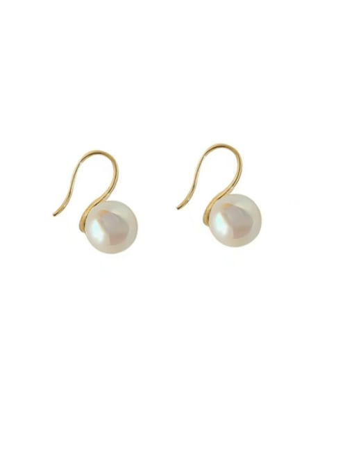 16 karat gold [ shell beads] Brass Imitation Pearl Geometric Minimalist Hook Earring